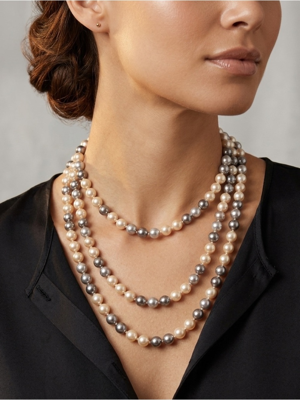 Vintage Extra Long Faux Rope Pearls Cream and Grey Flapper 62”
